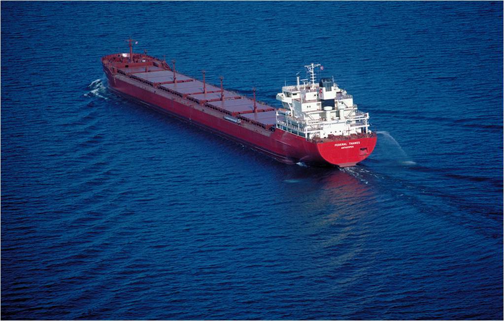 Photos of a large bulk vessel on the water to represent wheat import and world wheat prices.
