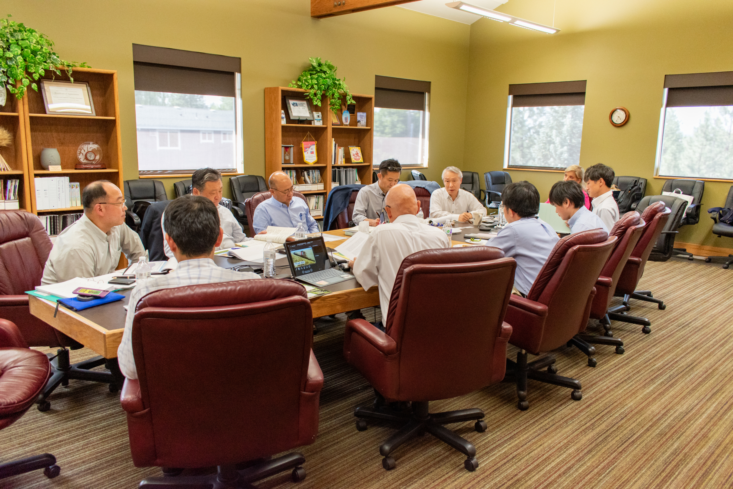A team of Japanese flour miller executives on a trade team visit to Washington Grain Commission