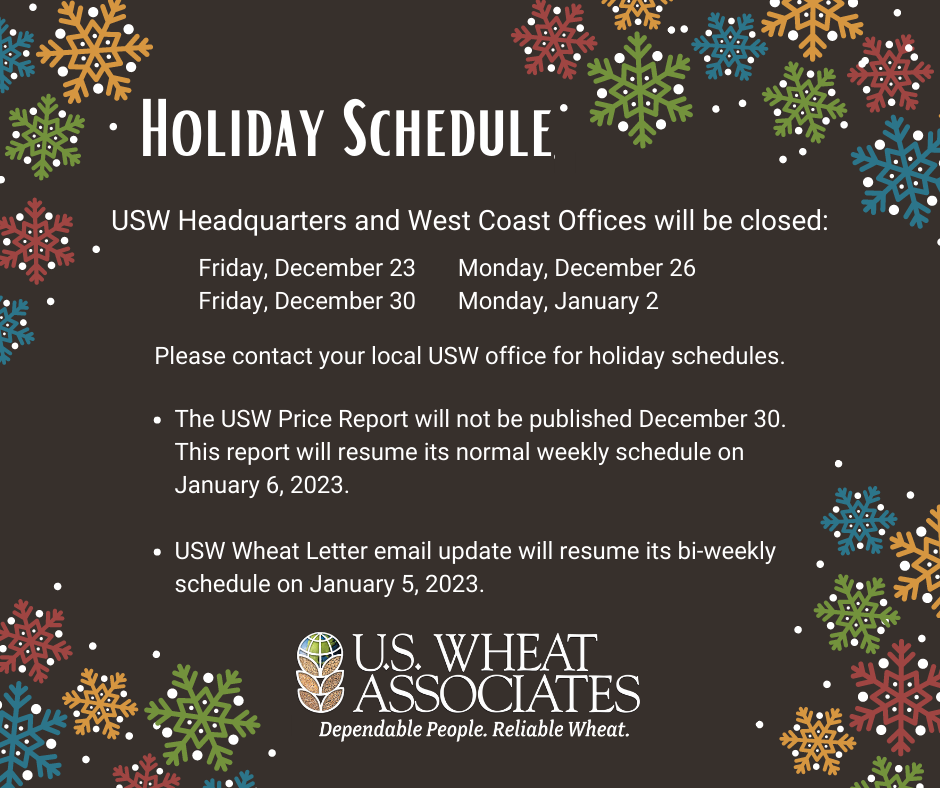 Holiday card with Season's Greetings and USW Holiday Office Schedule.