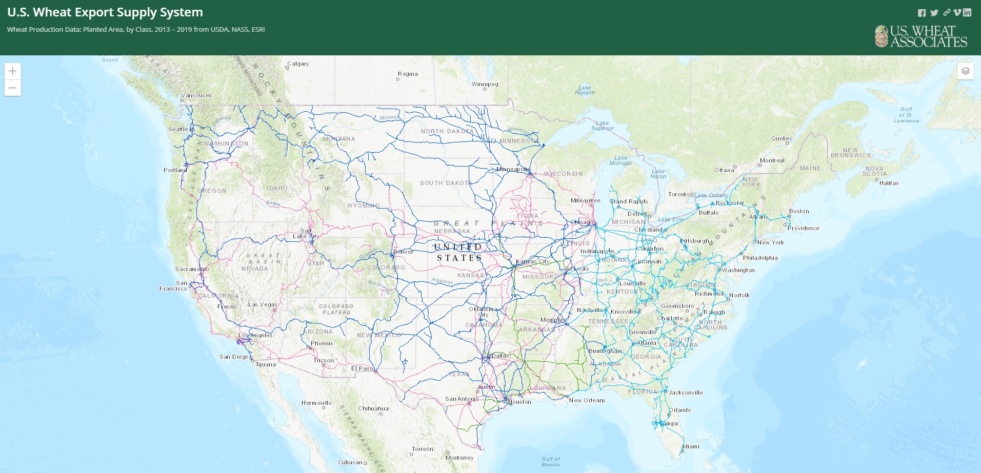 USW map of Class 1 U.S. railroads to help demonstrate rail rates.