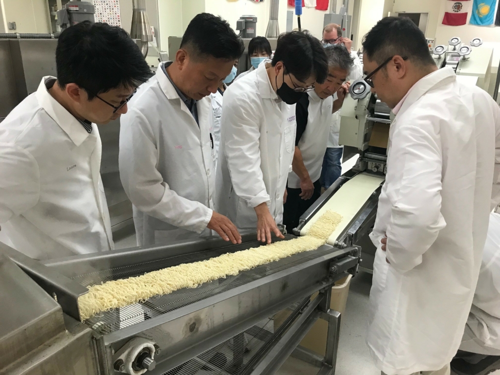 A team of Korean noodle experts produce ramen noodlesmade with U.S. wheat flour at the Wheat Marketing Center in Portland, Oregon.
