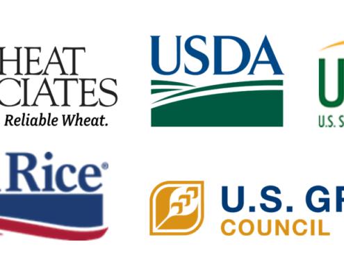 Logos of USW, USDA, USSEC, USA Rice and USGC