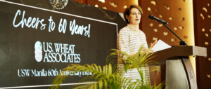 MaryKay Carlson, U.S. Ambassador to the Philippines, speaks during USW's 60th anniversary celebration. Carlson emphasized the importance of the relationship between U.S. wheat and consumers in the country.