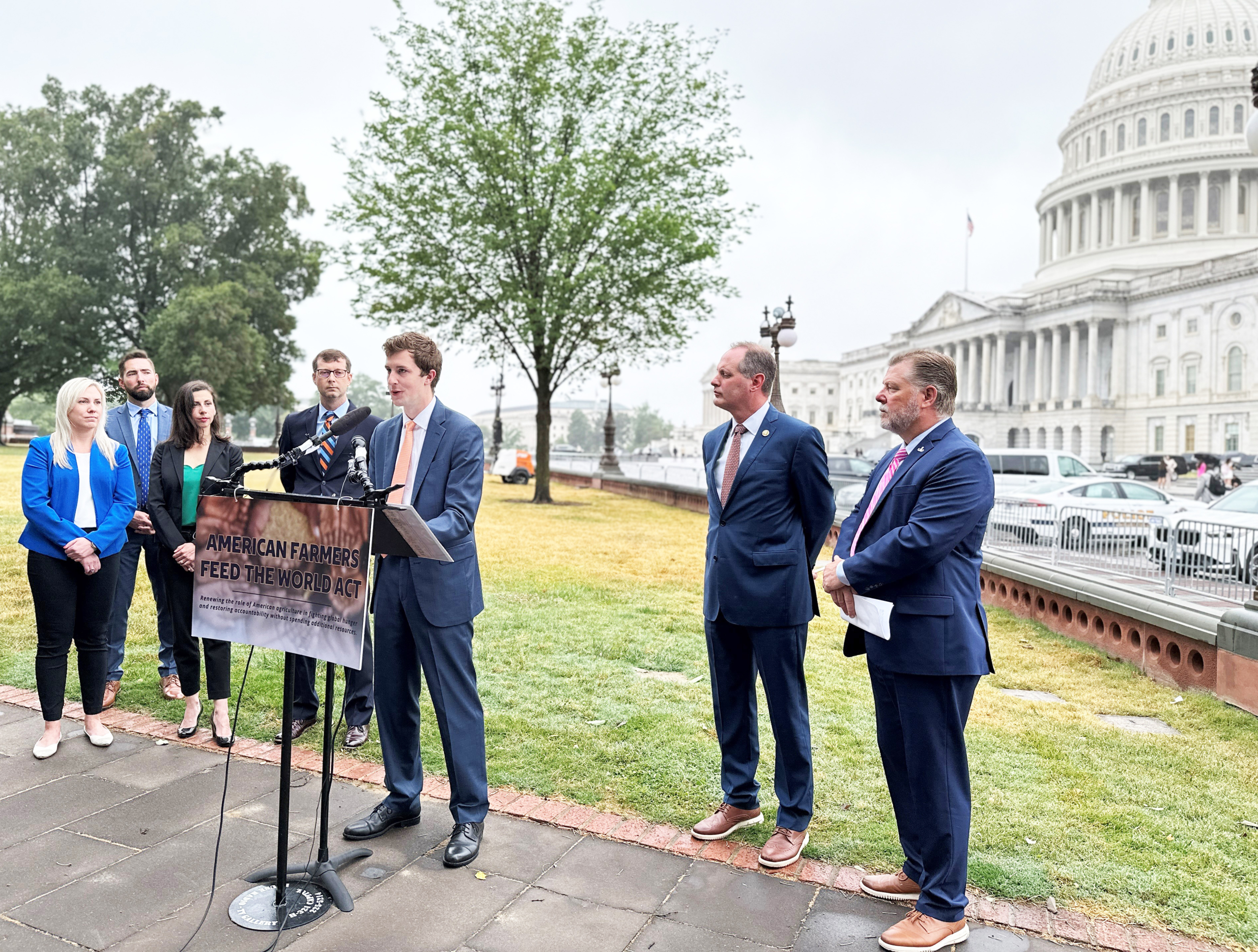 USW Director of Trade Policy Peter Laudeman speaks at a press conference June 23, 2023 in Washington, DC, to introduce the American Farmers Feed the World Act of 2023.