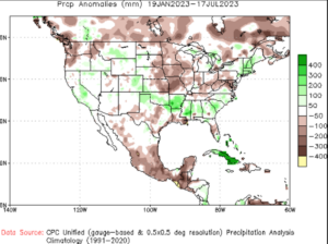 Drought conditions have grown progressively worse in the PNW over the last few months as temperatures increased rapidly and measurable precipitation remained scarce, depleting soil moisture and stressing the planted wheat crop.Source: NOAA Climate Prediction Center 