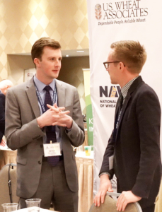 USW Director of Trade Policy Peter Laudeman (left) chats with NAWG Vice President Of Policy And Communications Jake Westlin during the recent NAFB "Washington Watch" event in the nation's capital. Laudeman is currently in Australia to engage grain industry stakeholders in that country and explore ongoing global issues involving trade, plant breeding technologies and World Trade Organization (WTO) commitments.